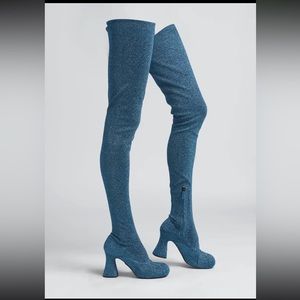 Stella McCartneyWomen's Groove Glitter Over the Knee Boots Green Blue Size 35 EU